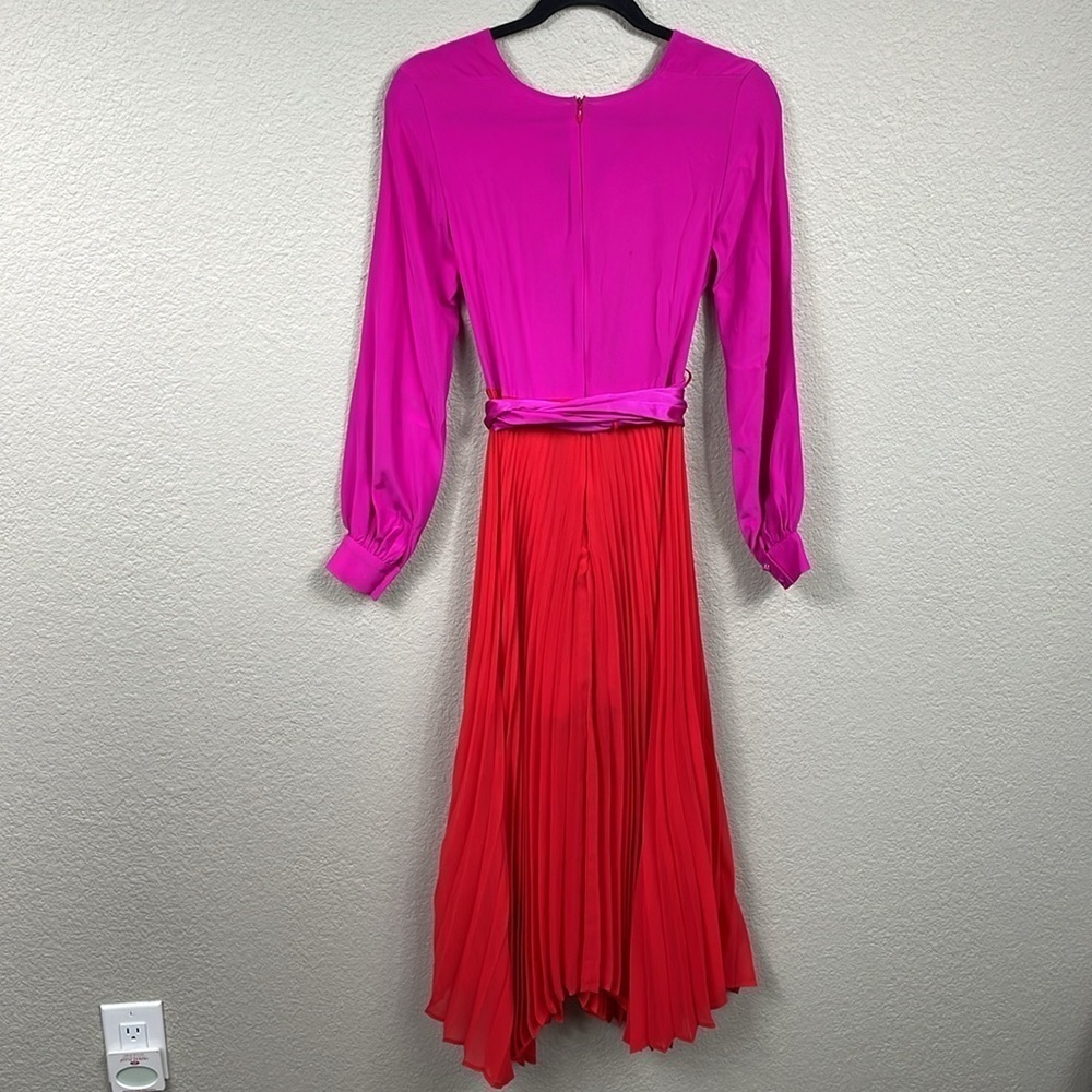 DELFI Collective Camille Dress Pink Red Long Sleeve Pleated Midi Sz XS - Picture 6 of 16